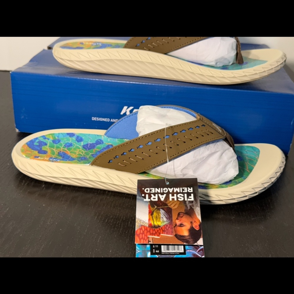 Korkers Fish Flip Dorado Sandals Flip Flops Blue/Green/Yellow Mens 12